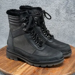 Sorel Lennox Cozy STKD Waterproof Black Lace Up Boots Womens 7