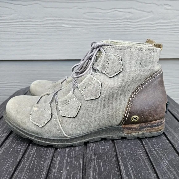 Sorel Major Lace Up Canvas Leather Ankle Boots Tan Brown Hiking Shoes Women's 7