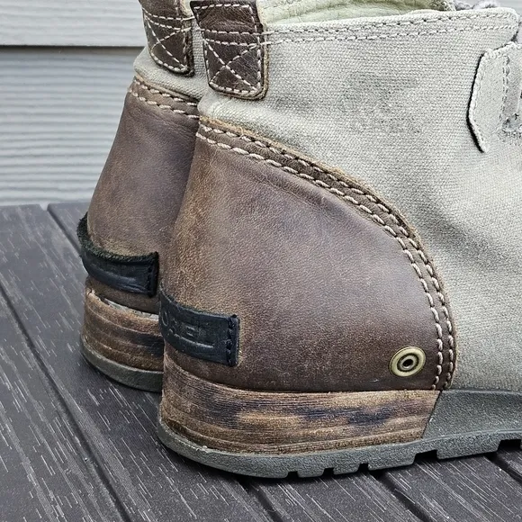 Sorel Major Lace Up Canvas Leather Ankle Boots Tan Brown Hiking Shoes Women's 7