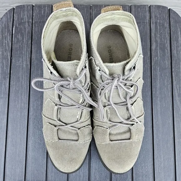 Sorel Major Lace Up Canvas Leather Ankle Boots Tan Brown Hiking Shoes Women's 7