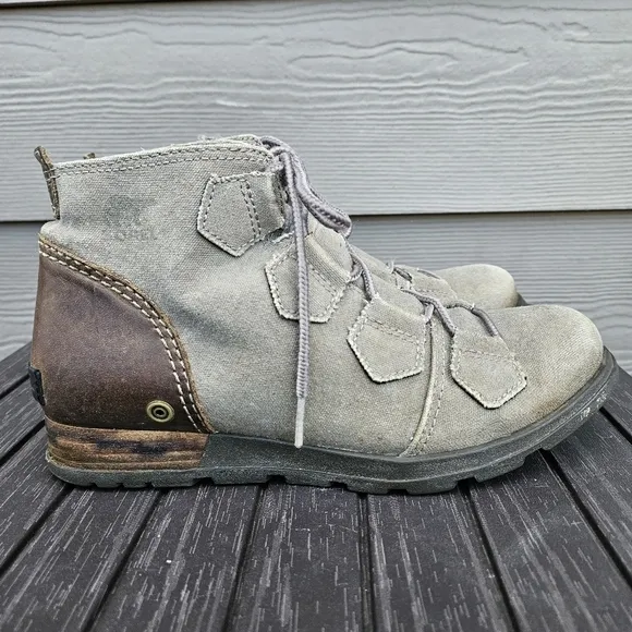 Sorel Major Lace Up Canvas Leather Ankle Boots Tan Brown Hiking Shoes Women's 7