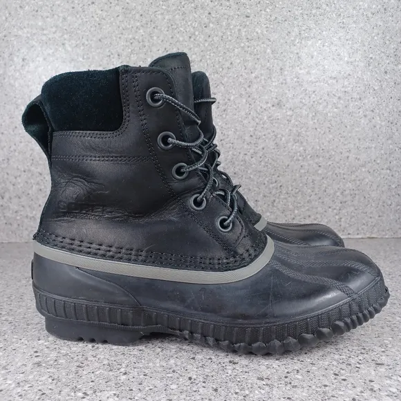 Sorel Men's Black Leather Waterproof Duck Bill Boots Shoes Size 8