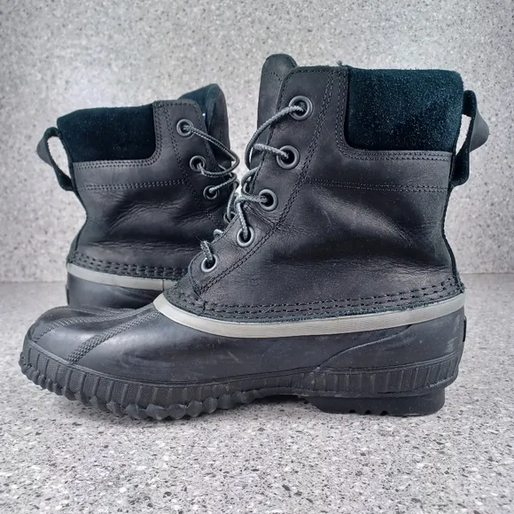 Sorel Men's Black Leather Waterproof Duck Bill Boots Shoes Size 8