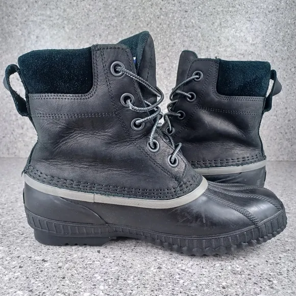 Sorel Men's Black Leather Waterproof Duck Bill Boots Shoes Size 8