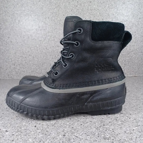 Sorel Men's Black Leather Waterproof Duck Bill Boots Shoes Size 8
