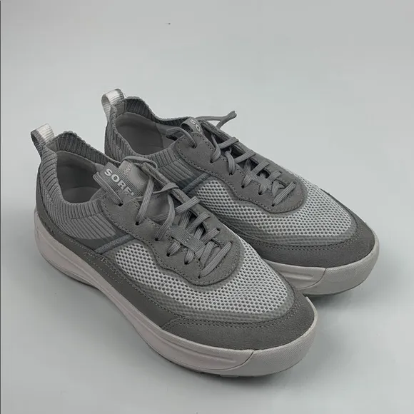 Sorel Ona Gray white Casual Sneakers Size 8.5 Lace up Tread walking running