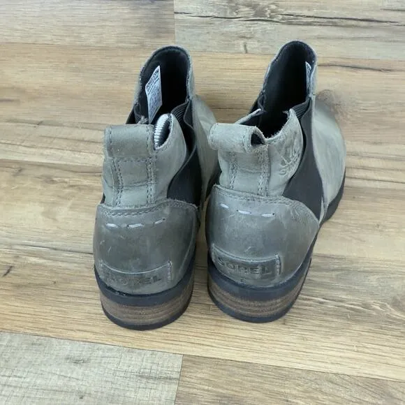 Sorel Size 7.5 Emelie Chelsea Booties Gray Leather Waterproof NL2671-053 Women