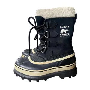 Sorel Womans 6 Caribou Snow Boots Shearling Wool Lined Waterproof Shoes Black