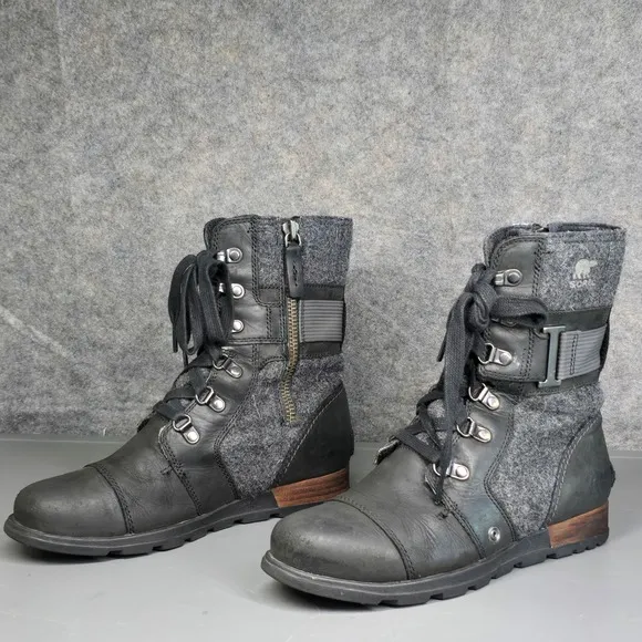 Sorel Womens 6.5 Combat Boots Major Carly Lace Up Leather &amp; CanvasNL2324-010