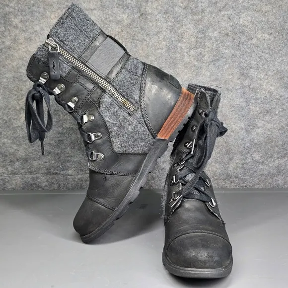 Sorel Womens 6.5 Combat Boots Major Carly Lace Up Leather &amp; CanvasNL2324-010