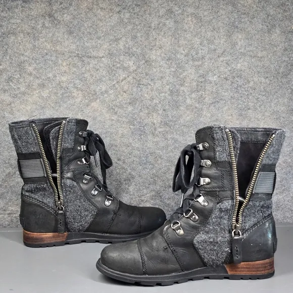 Sorel Womens 6.5 Combat Boots Major Carly Lace Up Leather &amp; CanvasNL2324-010