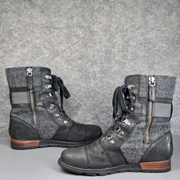 Sorel Womens 6.5 Combat Boots Major Carly Lace Up Leather &amp; CanvasNL2324-010