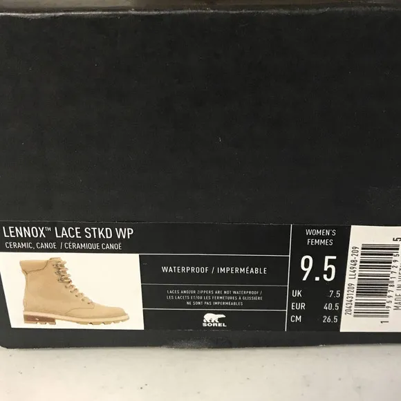 Sorel Women's SIZE 9.5 Lennox Lace Waterproof Boots, Ceramic Color