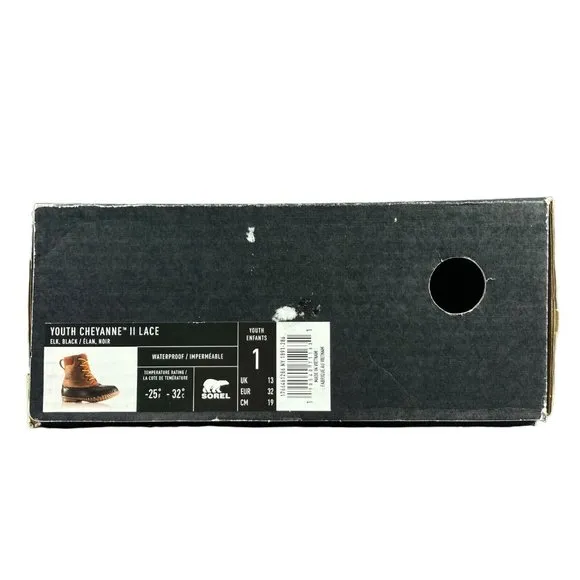 Sorel Youth Cheyanne II Lace 200g Waterproof Elk Brown Black Winter Boots Size 1