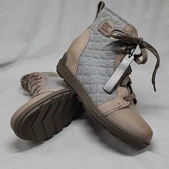 🐨SOREL🐨EVIE 11 NW LACE WOMAN 9.O BOOTIES WATERPROOF OMEGA TAUPE WET SAND NWOB