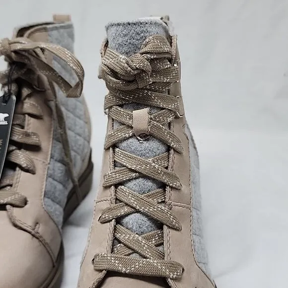 🐨SOREL🐨EVIE 11 NW LACE WOMAN 9.O BOOTIES WATERPROOF OMEGA TAUPE WET SAND NWOB