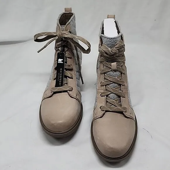 🐨SOREL🐨EVIE 11 NW LACE WOMAN 9.O BOOTIES WATERPROOF OMEGA TAUPE WET SAND NWOB