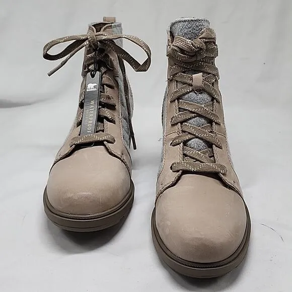 🐨SOREL🐨EVIE 11 NW LACE WOMAN 9.O BOOTIES WATERPROOF OMEGA TAUPE WET SAND NWOB