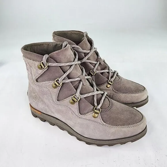Sorel Sneakchic Alpine Women's US 7.5 Lace-Up Leather Grey Hiking/Winter Boots
