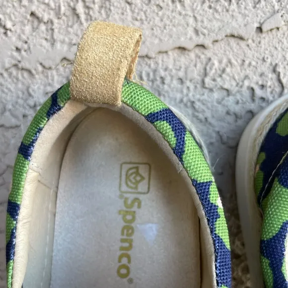 SPENCO Malibu Green &amp; Navy Bokeh Spotted Canvas Lace Up Orthotic Sneakers Sz 8
