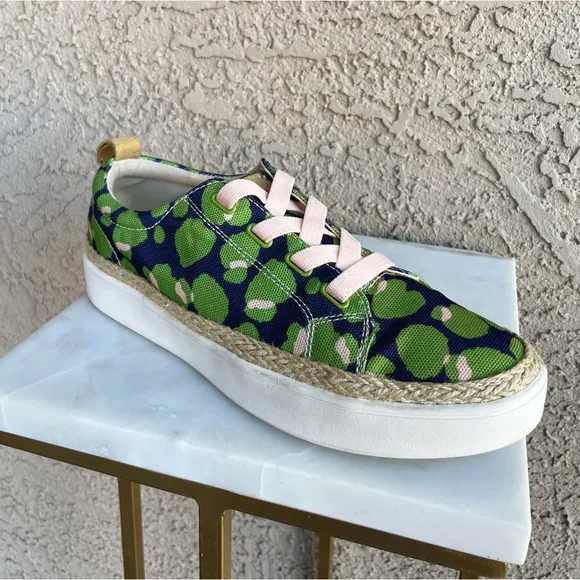 SPENCO Malibu Green &amp; Navy Bokeh Spotted Canvas Lace Up Orthotic Sneakers Sz 8