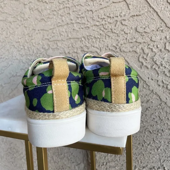 SPENCO Malibu Green &amp; Navy Bokeh Spotted Canvas Lace Up Orthotic Sneakers Sz 8