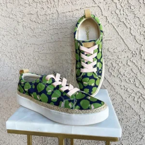 SPENCO Malibu Green &amp; Navy Bokeh Spotted Canvas Lace Up Orthotic Sneakers Sz 8