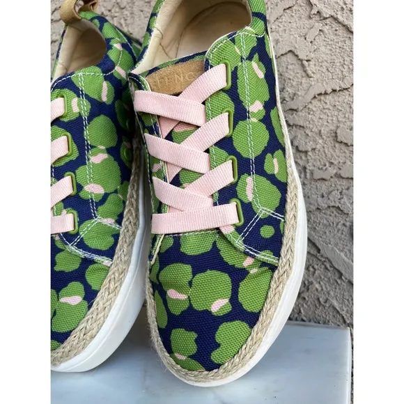 SPENCO Malibu Green &amp; Navy Bokeh Spotted Canvas Lace Up Orthotic Sneakers Sz 8