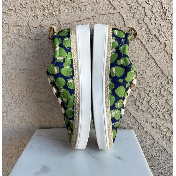 SPENCO Malibu Green &amp; Navy Bokeh Spotted Canvas Lace Up Orthotic Sneakers Sz 8