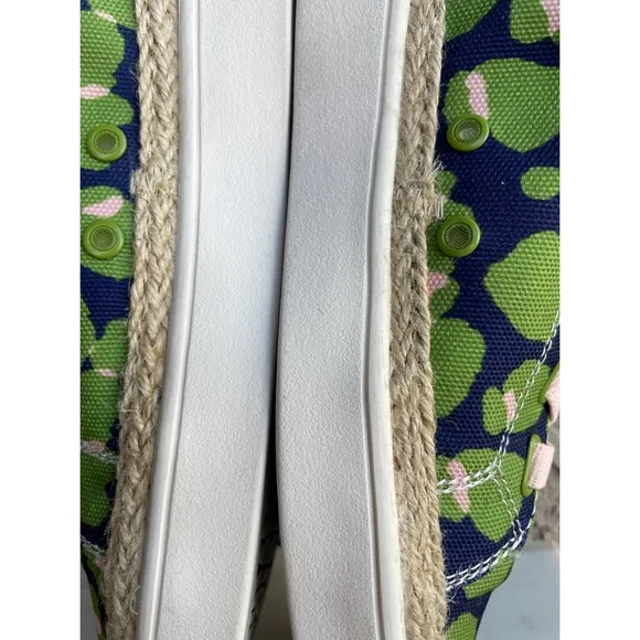 SPENCO Malibu Green &amp; Navy Bokeh Spotted Canvas Lace Up Orthotic Sneakers Sz 8