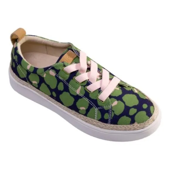 SPENCO Malibu Green &amp; Navy Bokeh Spotted Canvas Lace Up Orthotic Sneakers Sz 8