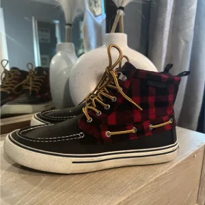 Sperry Red and Black Plaid Sneakers