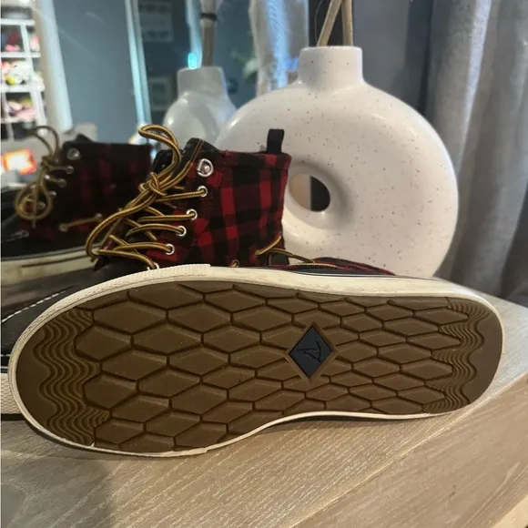Sperry Red and Black Plaid Sneakers