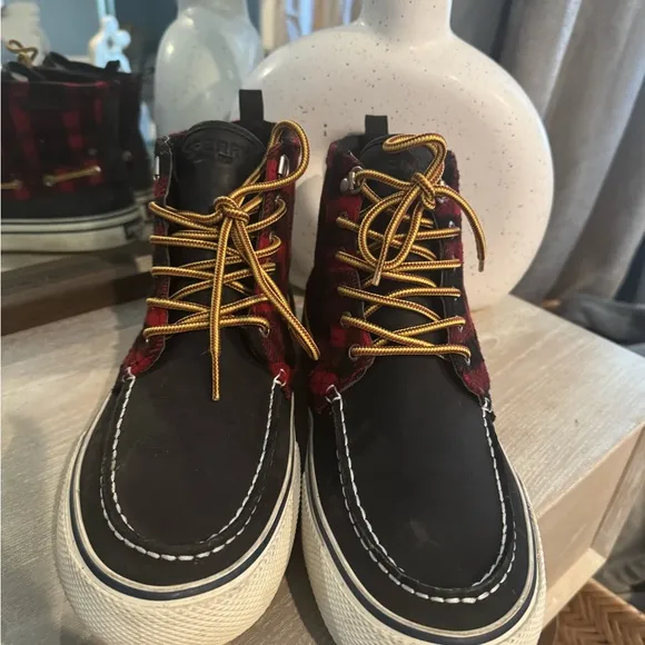 Sperry Red and Black Plaid Sneakers