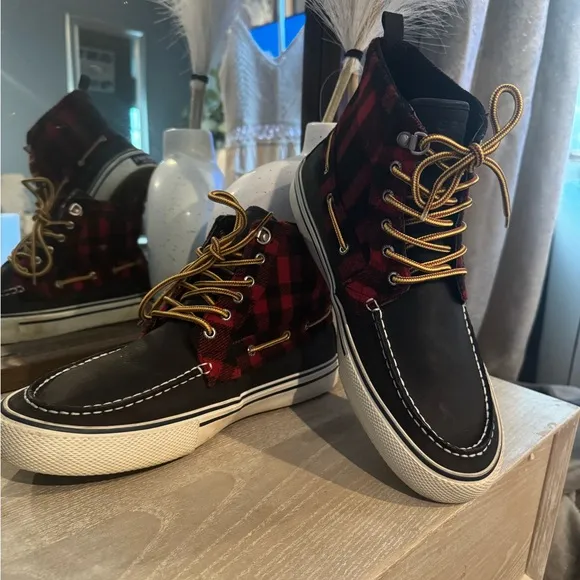 Sperry Red and Black Plaid Sneakers