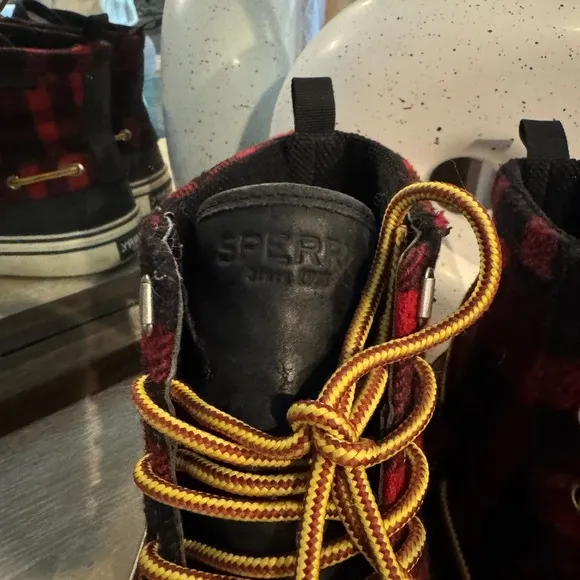 Sperry Red and Black Plaid Sneakers