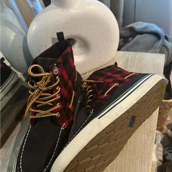 Sperry Red and Black Plaid Sneakers
