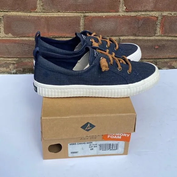 Sperry Crest Vibe Navy Linen Sneaker Size 6 NEW