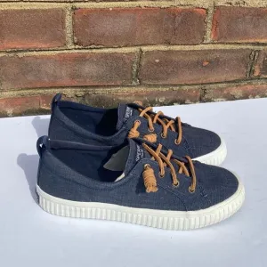 Sperry Crest Vibe Navy Linen Sneaker Size 6 NEW