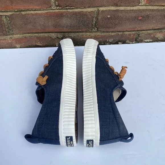 Sperry Crest Vibe Navy Linen Sneaker Size 6 NEW