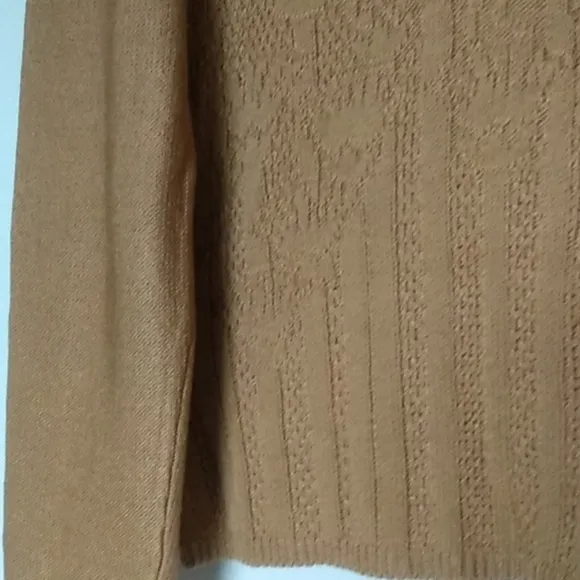 ST JOHN Design Knit Sweater Top V-Neck Burnt Out Nature Theme Rust  Size Small