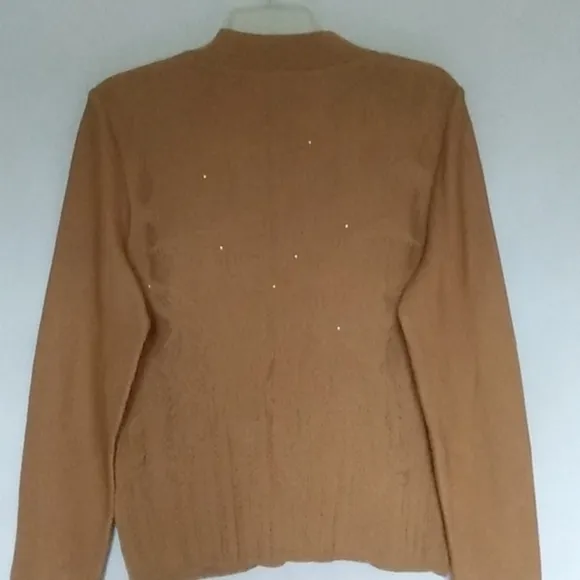 ST JOHN Design Knit Sweater Top V-Neck Burnt Out Nature Theme Rust  Size Small