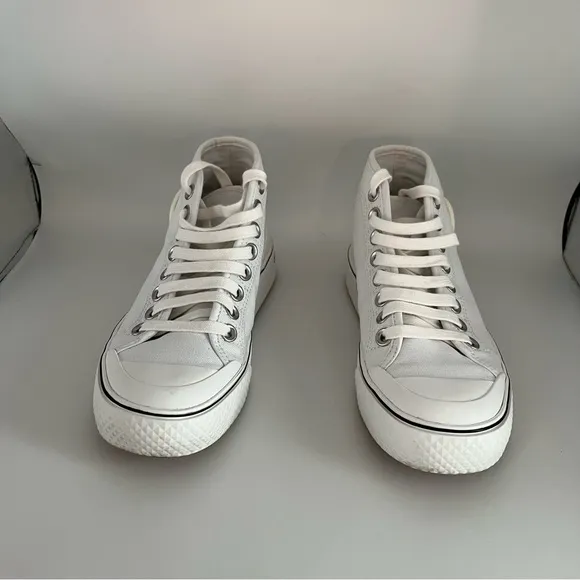stella mccartney canvas logo high top sneakers in white