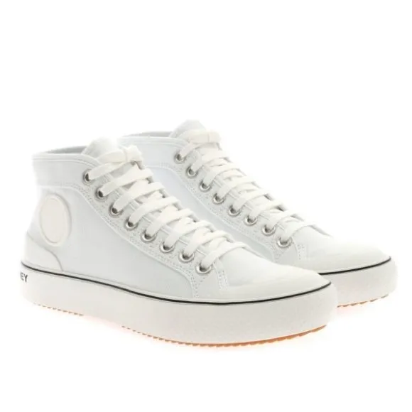 stella mccartney canvas logo high top sneakers in white