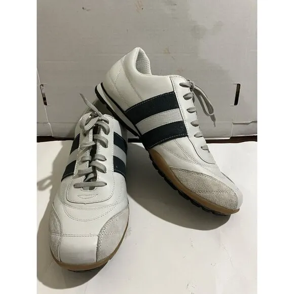 STEVE MADDEN MEN'S  SIZE 13 WHITE  BLUE STRIPES  Soccet SHOES