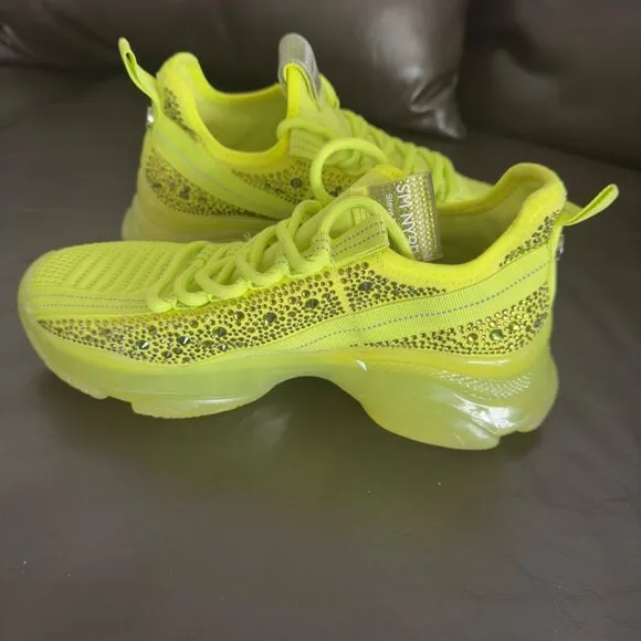 Steve Madden SM NY90 Neon green Chunky Sneakers With Rhinestone Detail sz 7.5