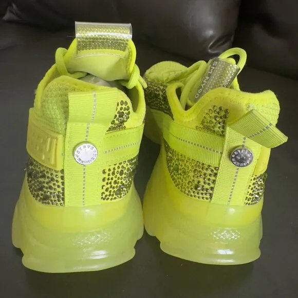 Steve Madden SM NY90 Neon green Chunky Sneakers With Rhinestone Detail sz 7.5