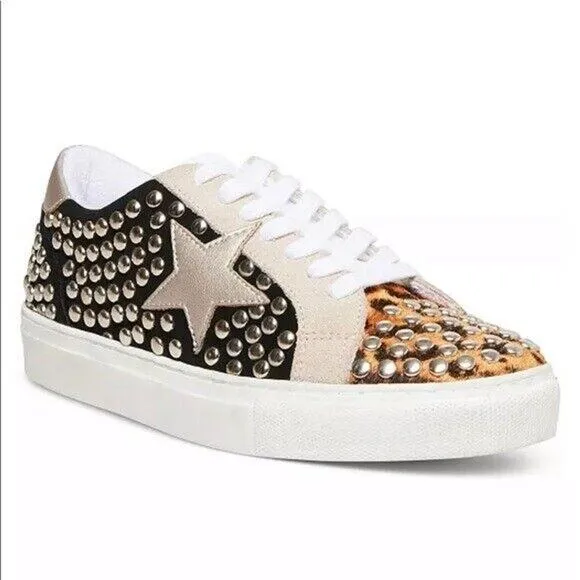 Steve Madden Turner Studded Star Sneaker | Animal Print Calf Hair | Ladies 7.5