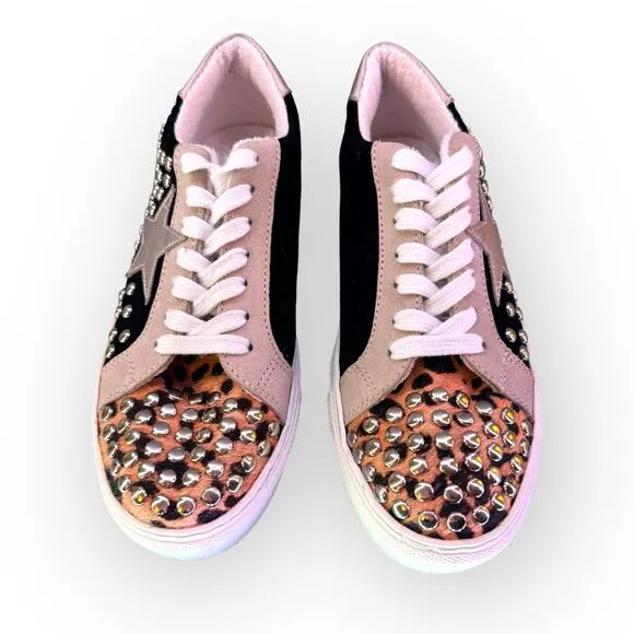 Steve Madden Turner Studded Star Sneaker | Animal Print Calf Hair | Ladies 7.5