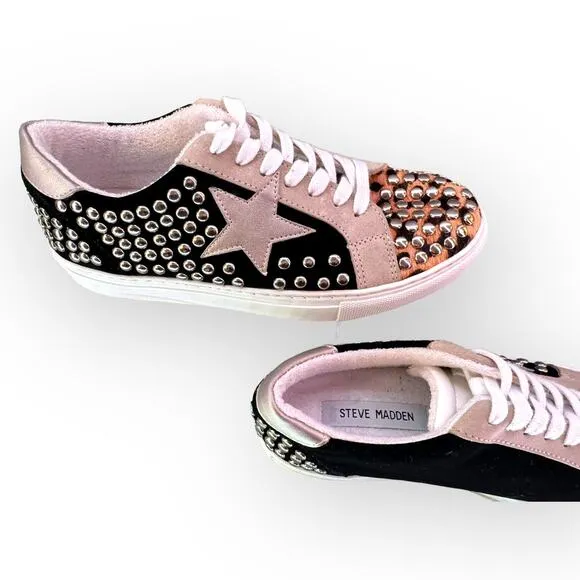 Steve Madden Turner Studded Star Sneaker | Animal Print Calf Hair | Ladies 7.5